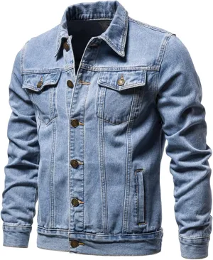 Denim Jacket Men Lightweight Button Down Long Sleeve Jean Jackets Coats Spring Fall Fashion, S-4XL
