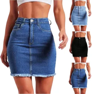 Denim Mini Skirt Women Y2k High Waisted Slim Fit Frayed Short Jean Skirts Cowgirl Country Concert Outfits with Pockets