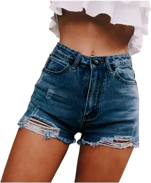 Denim Shorts for Teen Girls Casual High Rise Stretchy Mom Short Jeans Pure Color Frayed Raw Hem Hot Short Pants