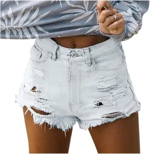 Denim Shorts for Teen Girls Cute Low Rise Stretchable Vintage Jean Shorts Pure Color Raw Hem Hot Short Pants