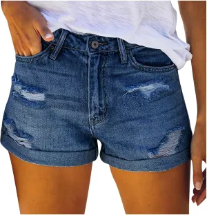 Denim Shorts for Women High Waisted Casual Short Jeans for Women Stretchy Frayed Distressed Ripped Stretchy Shorts for Women