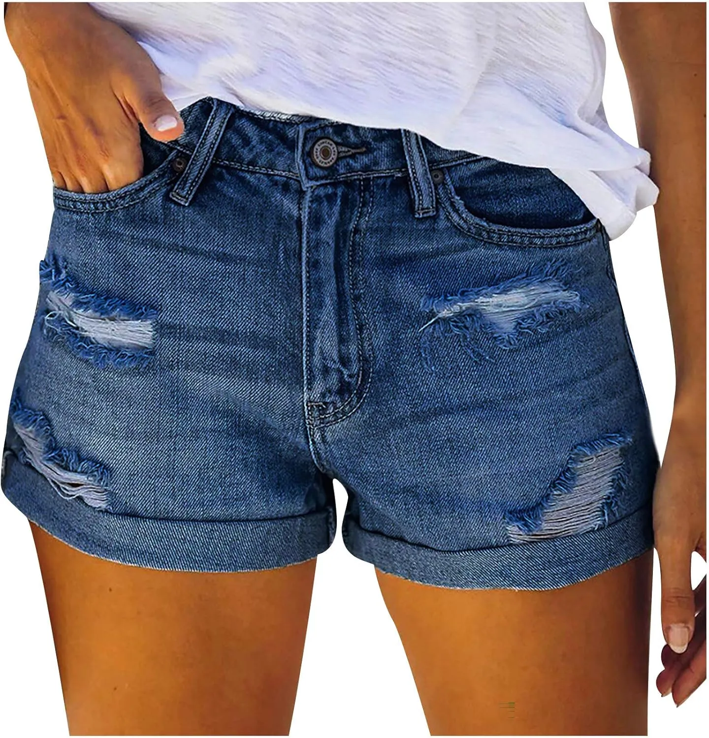 Denim Shorts for Women High Waisted Casual Short Jeans for Women Stretchy Frayed Distressed Ripped Stretchy Shorts for Women