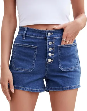 Denim Shorts for Women High Waisted Stretchy Buttoned Womens Jean Shorts
