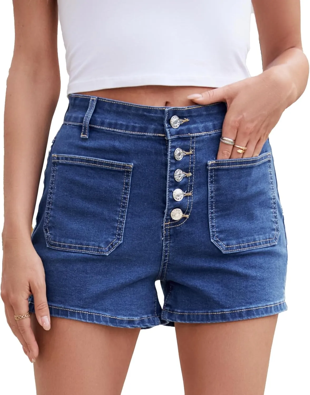 Denim Shorts for Women High Waisted Stretchy Buttoned Womens Jean Shorts