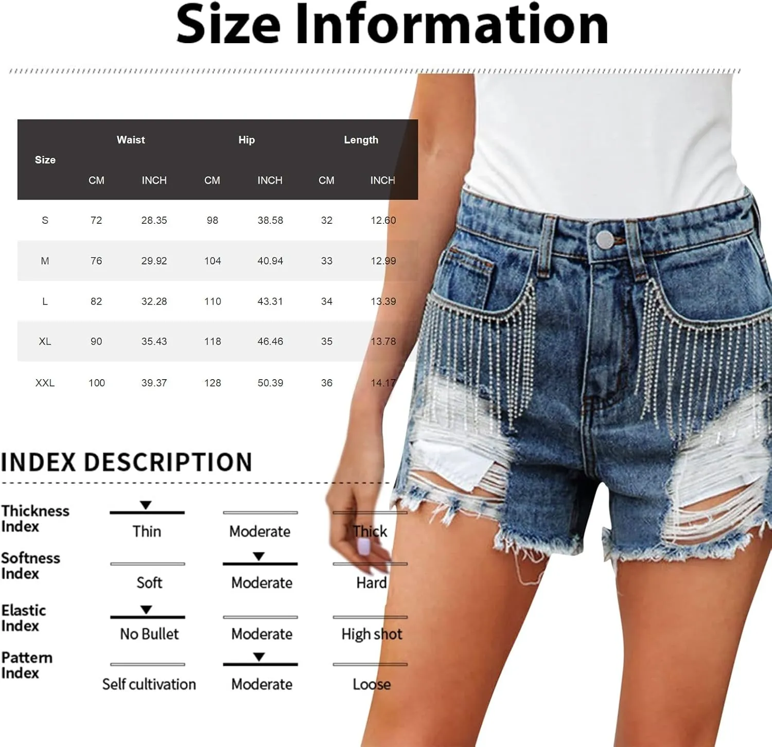 Denim Shorts Women Womens Mid-High Waisted Ripped Pocket Denim Jeans Shorts Cutoff Stretchy Summer Hot Short Pants