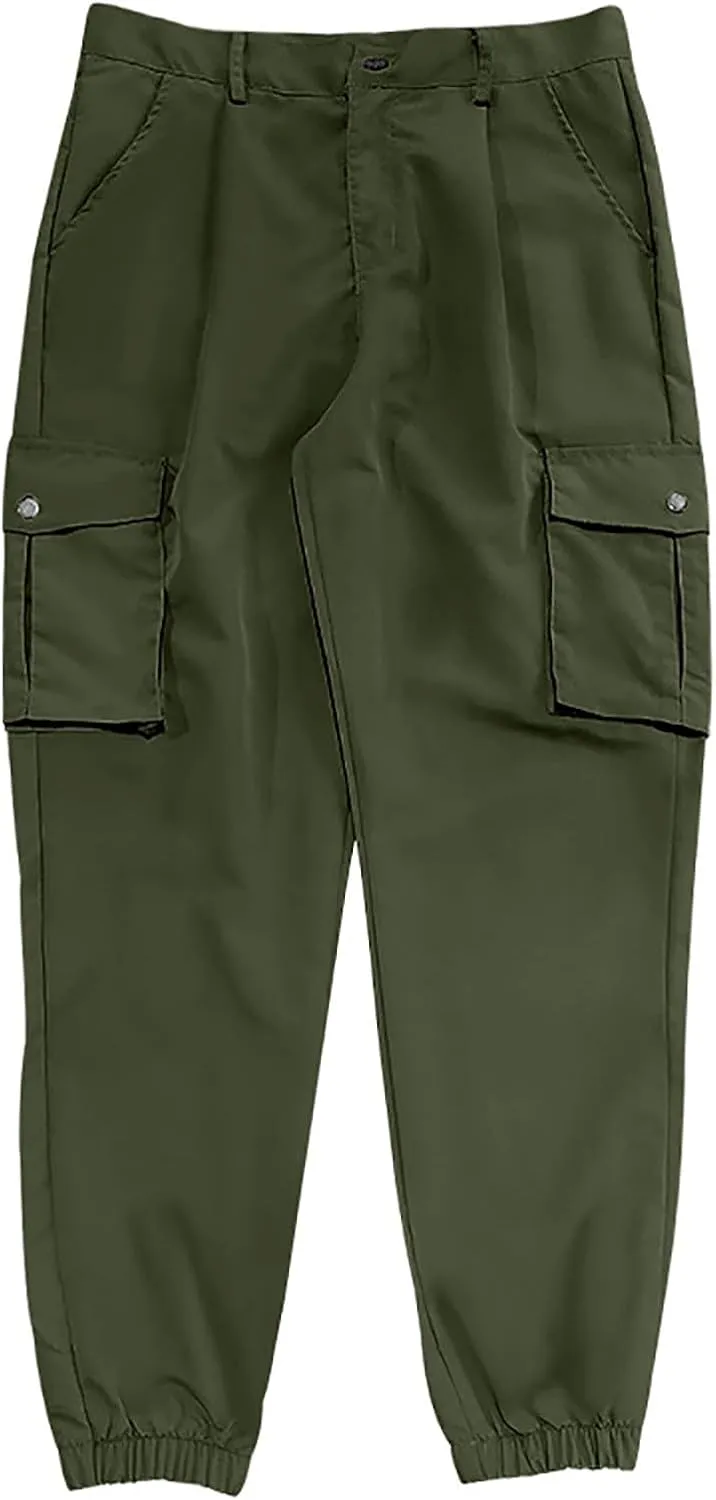 Dgoopd Straight Leg Cargo Pants Men Drawstring Elastic Waist Casual Cargo Pant Mens Cargo Work Pants with Multi Pocket