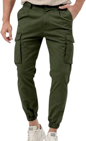 Dgoopd Straight Leg Cargo Pants Men Drawstring Elastic Waist Casual Cargo Pant Mens Cargo Work Pants with Multi Pocket