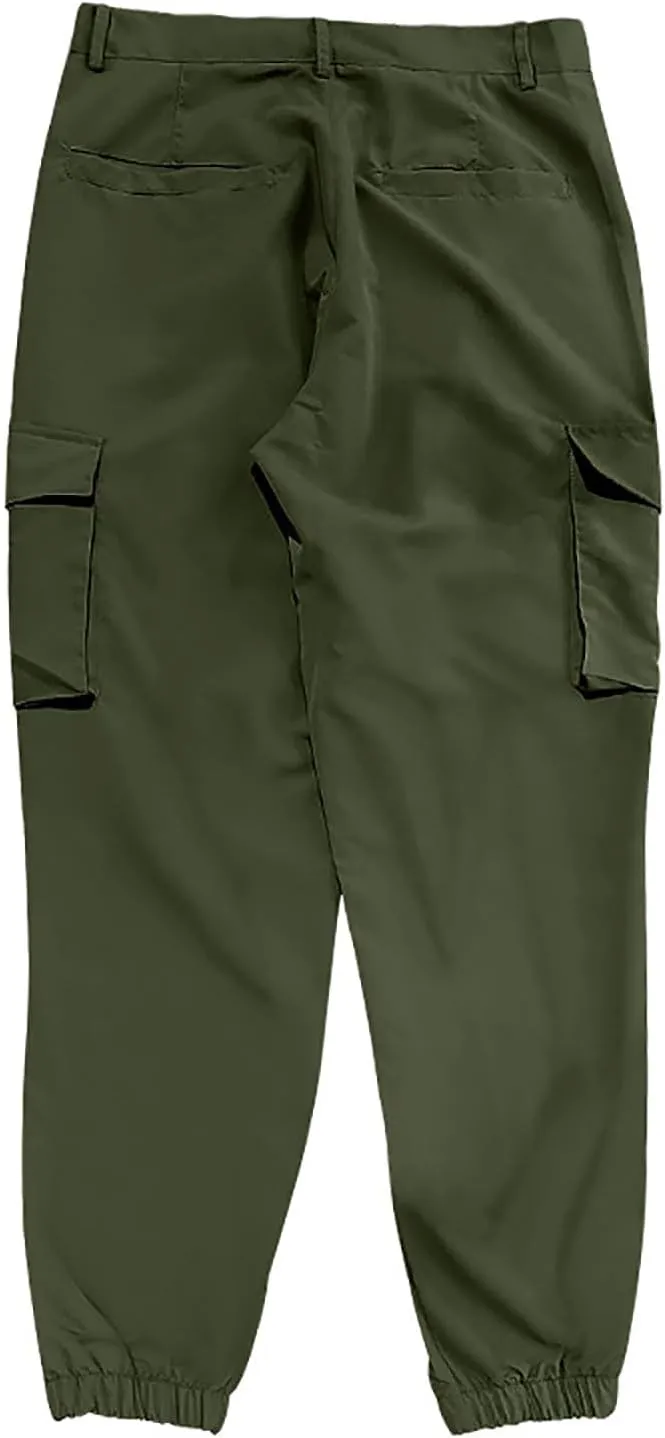 Dgoopd Straight Leg Cargo Pants Men Drawstring Elastic Waist Casual Cargo Pant Mens Cargo Work Pants with Multi Pocket