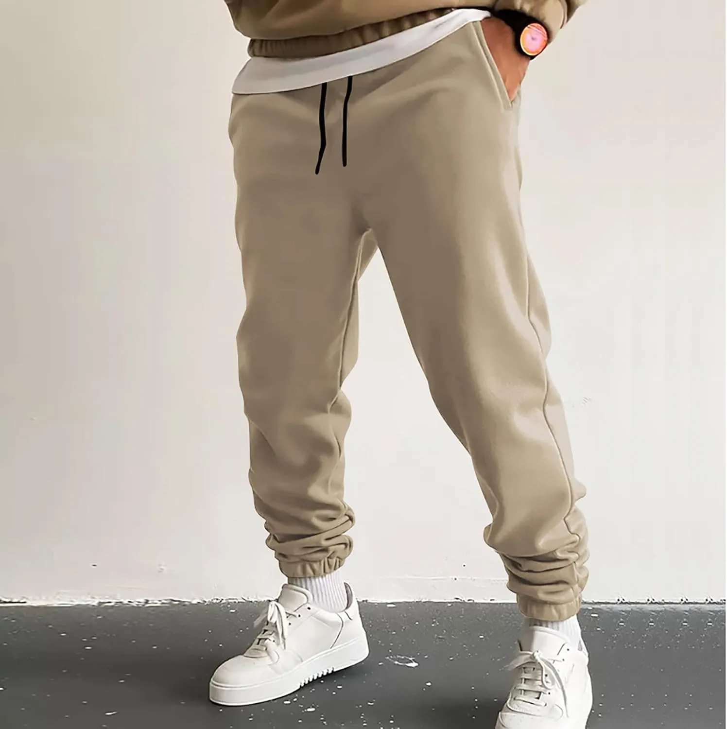 Drawstring Joggers for Men Baggy Comfy Cotton Jogger Pants Casual Stretch Lightweight Outdoor Workout Pants w/Pockets
