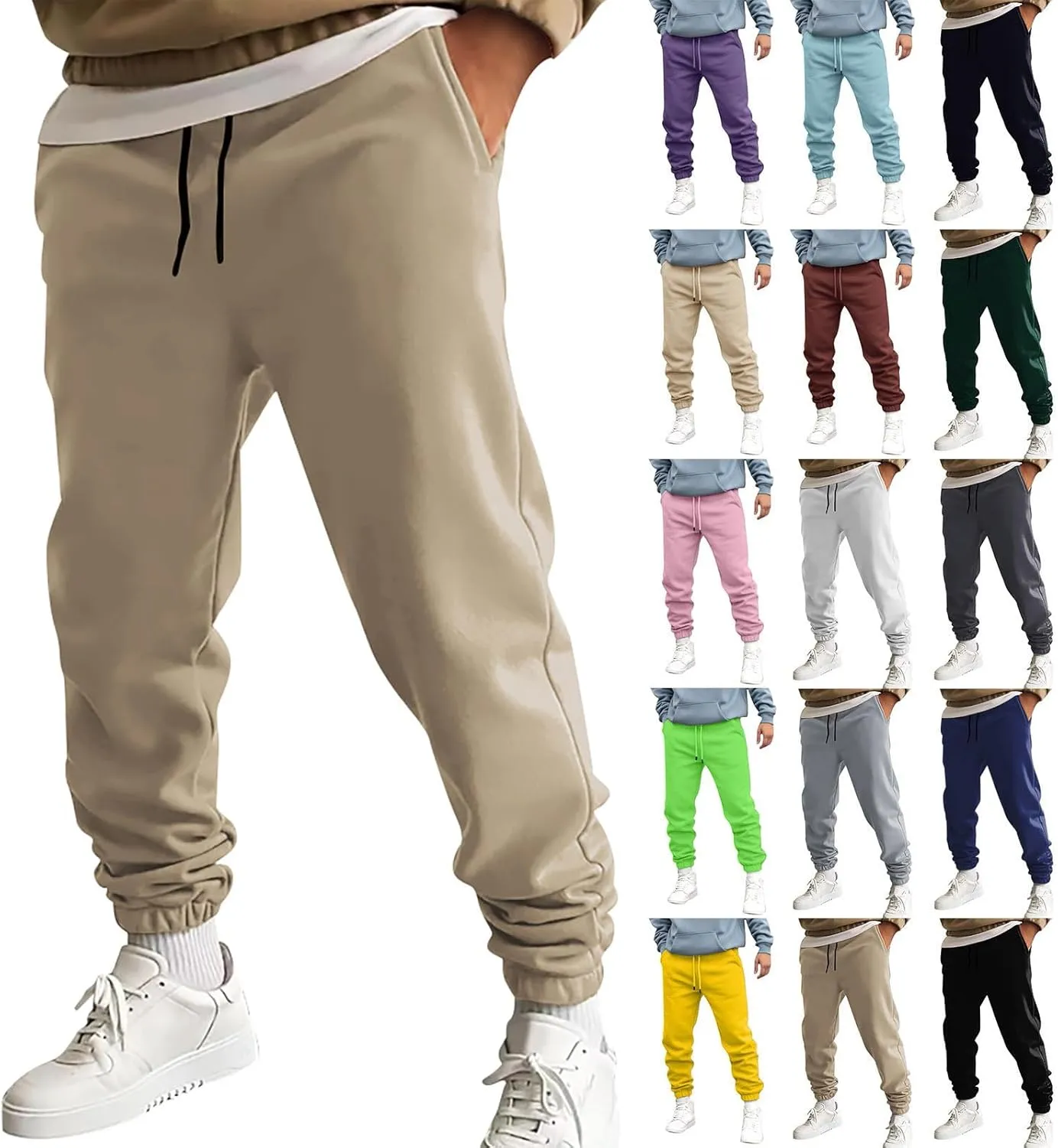 Drawstring Joggers for Men Baggy Comfy Cotton Jogger Pants Casual Stretch Lightweight Outdoor Workout Pants w/Pockets