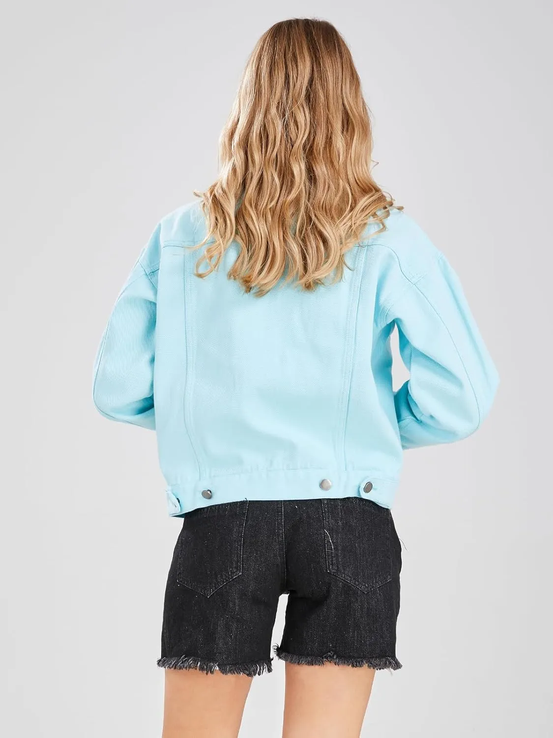 ebossy Women's Candy Color Denim Jacket Relaxed Fit Casual Jean Trucker Jacket