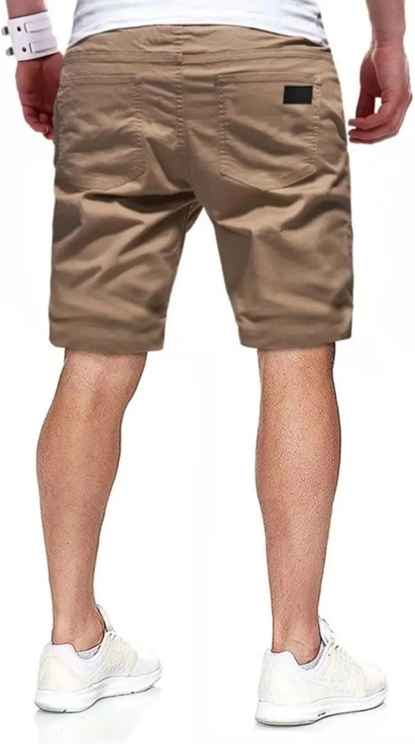 evzosrz Mens Casual Shorts Drawstring Elastic Waist Drawstring Summer Beach Stretch Twill Chino Short Pants with Pockets