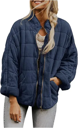 Fall Coats for Women 2023 Quilted Down Jacket Lightweight Puffer Jackets Dolman Sleeve Casual Padded Coat with Pockets
