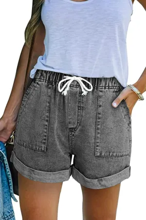 FANGJIN Womens Denim Shorts Elastic Waist Casual Summer Jean Short