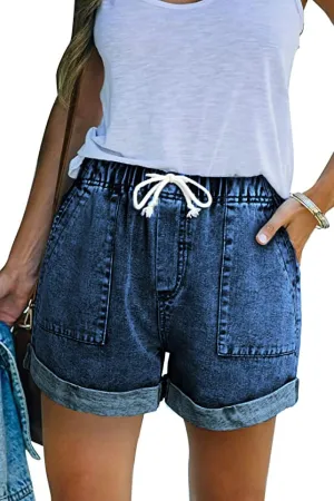 FANGJIN Womens Denim Shorts Elastic Waist Casual Summer Jean Short