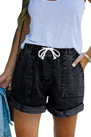FANGJIN Womens Denim Shorts Elastic Waist Casual Summer Jean Short