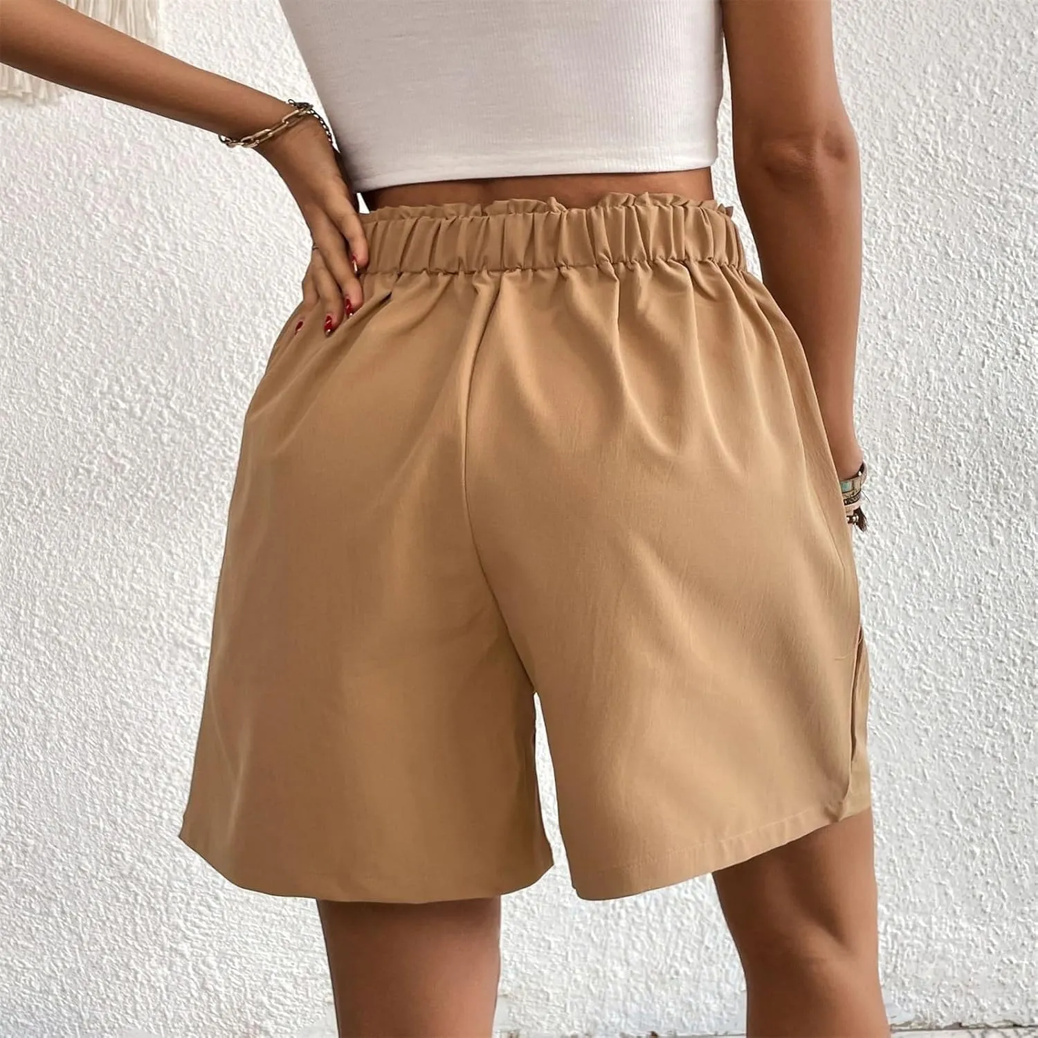 fanmpghleoo Linen Shorts for Women Dressy Casual Pleated Mid Thigh High Waisted Shorts Business Wide Leg Linen Dress Pants