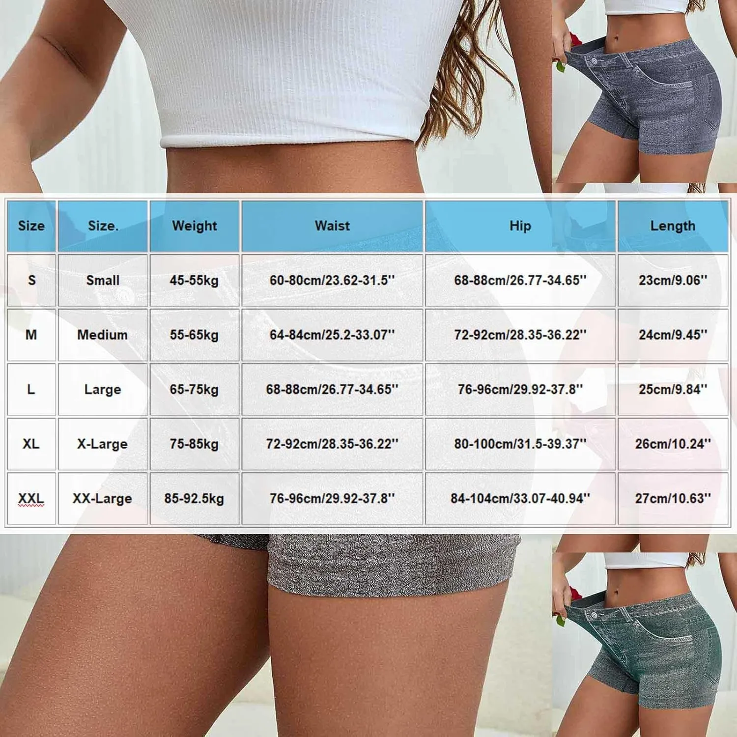 Faux Jeans Shorts for Women Summer Mid Rise Stretchy Denim Shorts Butt Lifting Slimming Ripped Shorts for Curvy Women