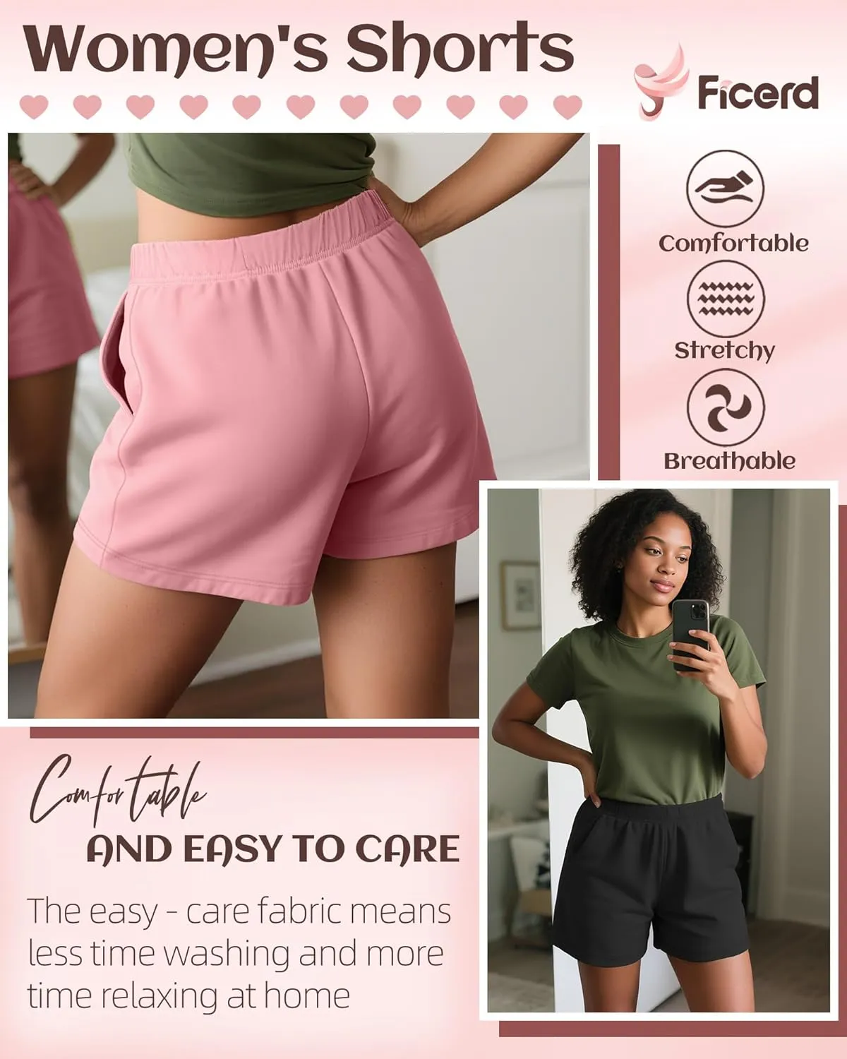 Ficerd 3 Pack Women's Sweat Shorts High Waisted Casual Summer Workout Comfy Lounge Short with Pockets Athletic Trendy Pants