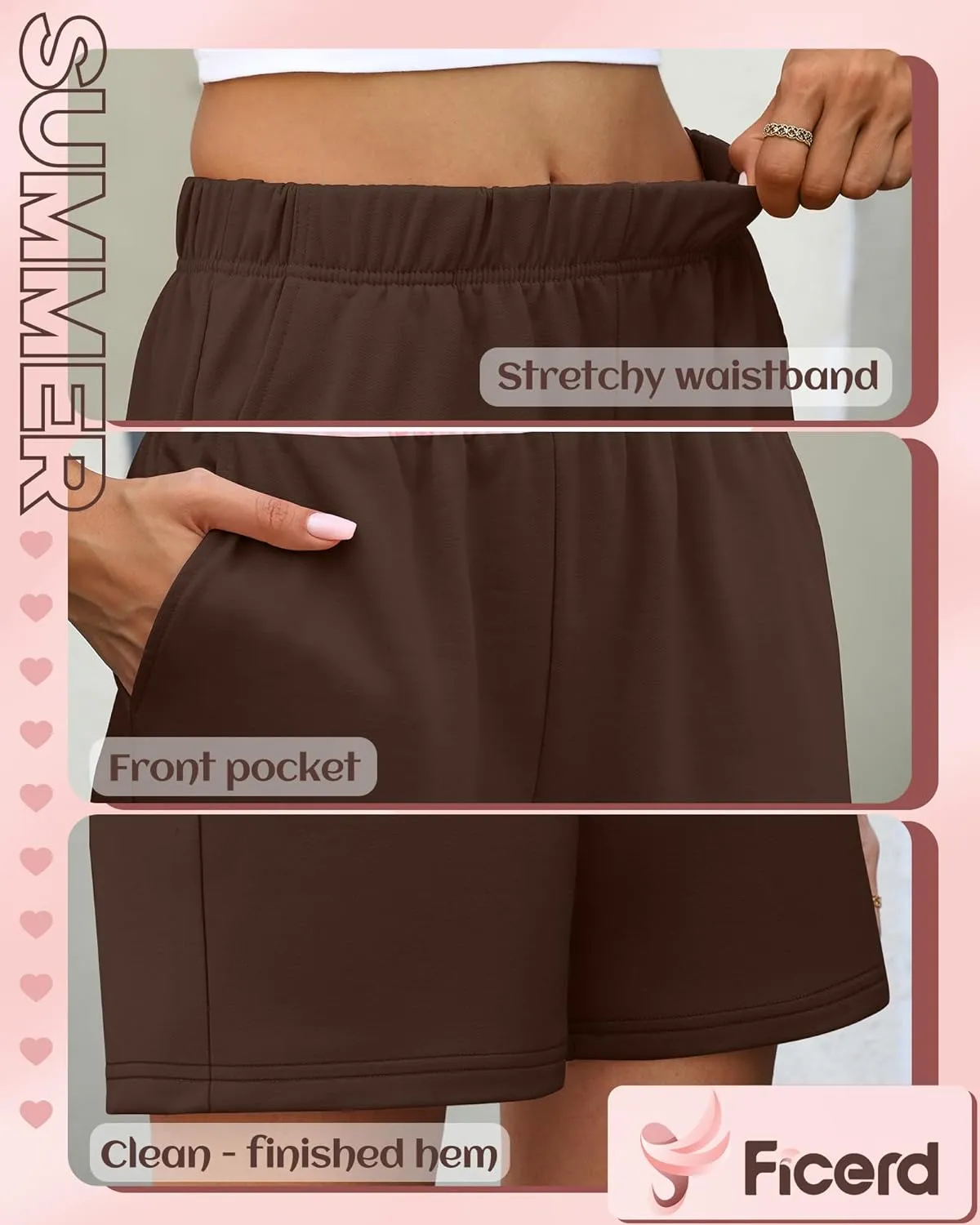 Ficerd 3 Pack Women's Sweat Shorts High Waisted Casual Summer Workout Comfy Lounge Short with Pockets Athletic Trendy Pants