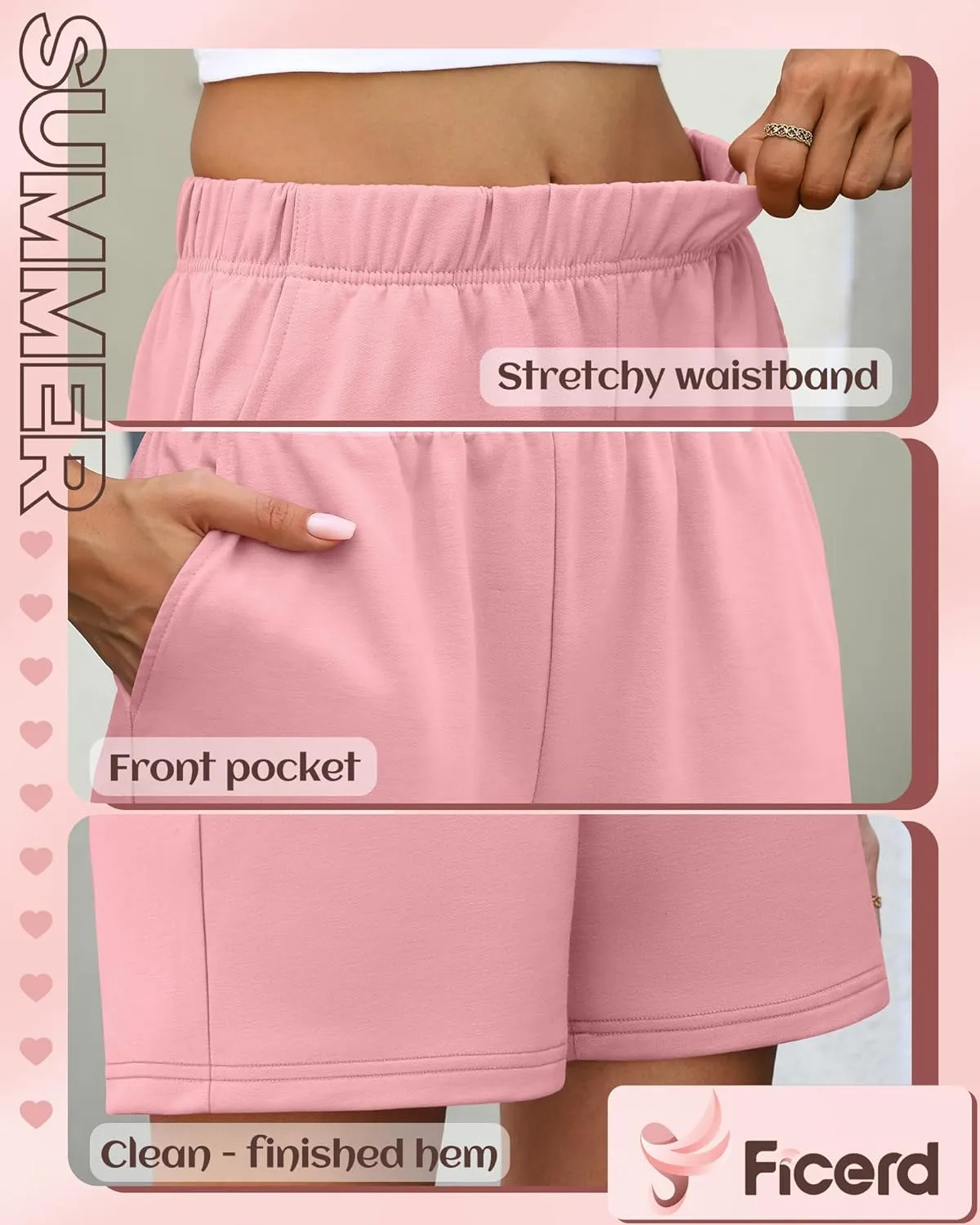 Ficerd 3 Pack Women's Sweat Shorts High Waisted Casual Summer Workout Comfy Lounge Short with Pockets Athletic Trendy Pants