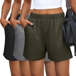 Ficerd 3 Pack Women's Sweat Shorts High Waisted Casual Summer Workout Comfy Lounge Short with Pockets Athletic Trendy Pants