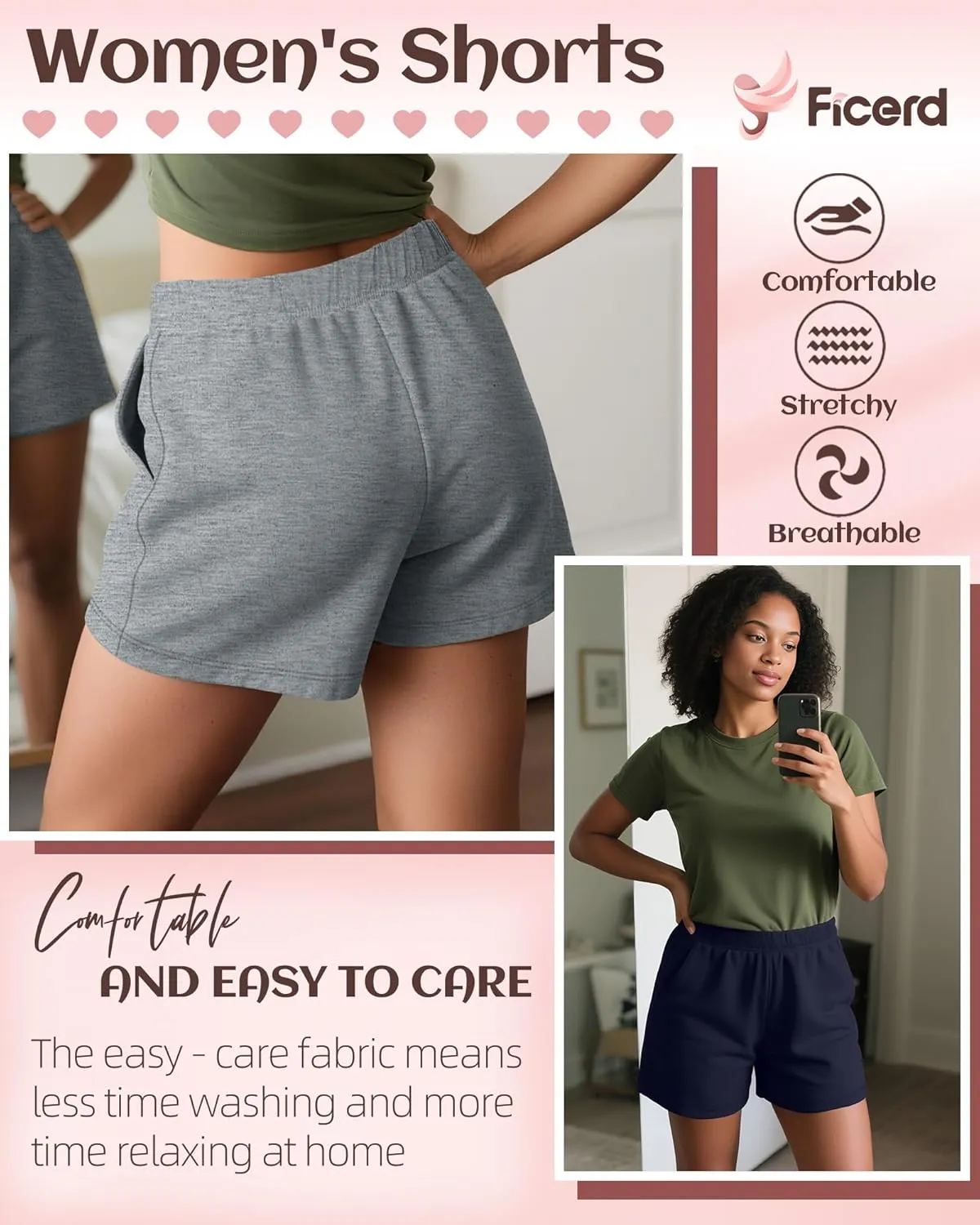 Ficerd 3 Pack Women's Sweat Shorts High Waisted Casual Summer Workout Comfy Lounge Short with Pockets Athletic Trendy Pants