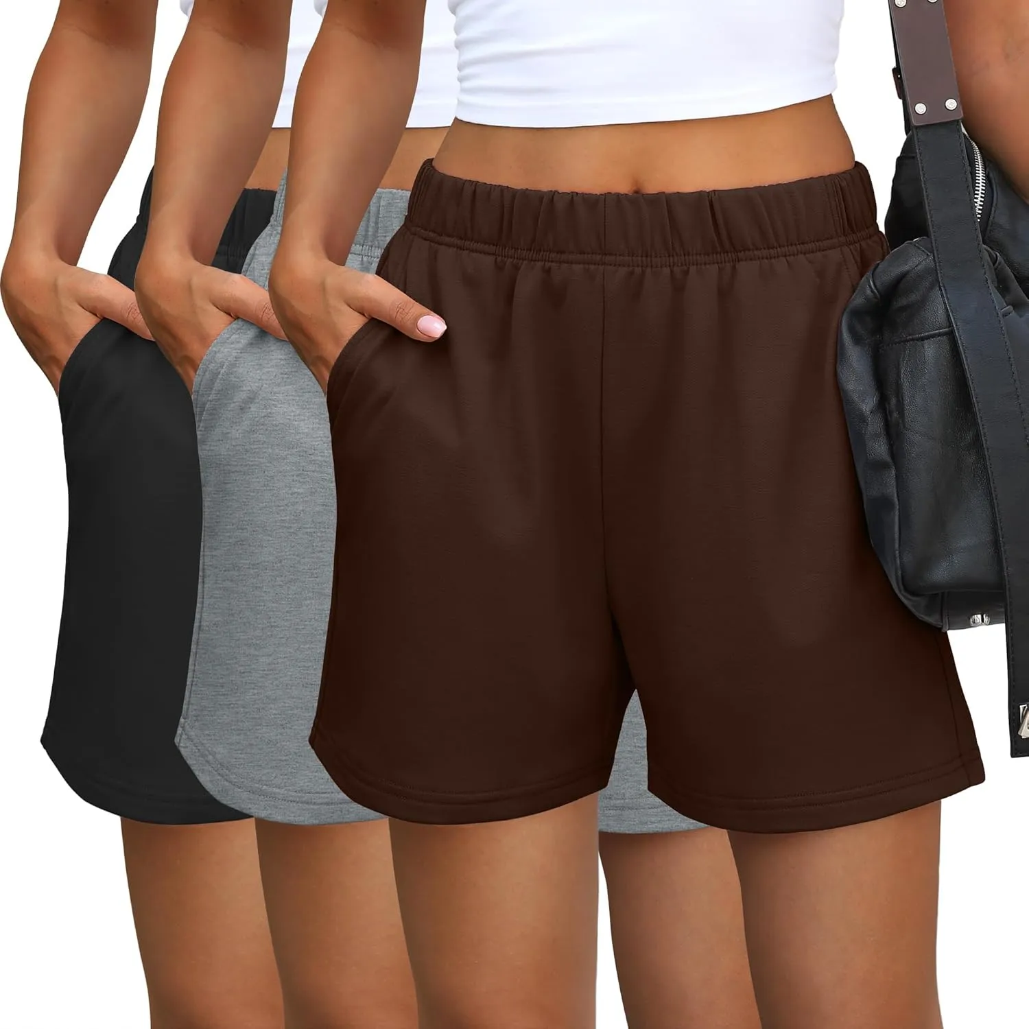 Ficerd 3 Pack Women's Sweat Shorts High Waisted Casual Summer Workout Comfy Lounge Short with Pockets Athletic Trendy Pants