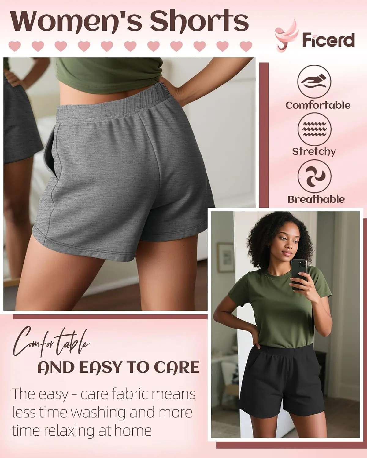 Ficerd 3 Pack Women's Sweat Shorts High Waisted Casual Summer Workout Comfy Lounge Short with Pockets Athletic Trendy Pants