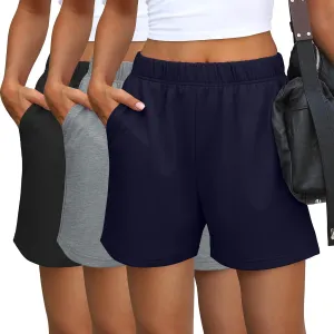 Ficerd 3 Pack Women's Sweat Shorts High Waisted Casual Summer Workout Comfy Lounge Short with Pockets Athletic Trendy Pants