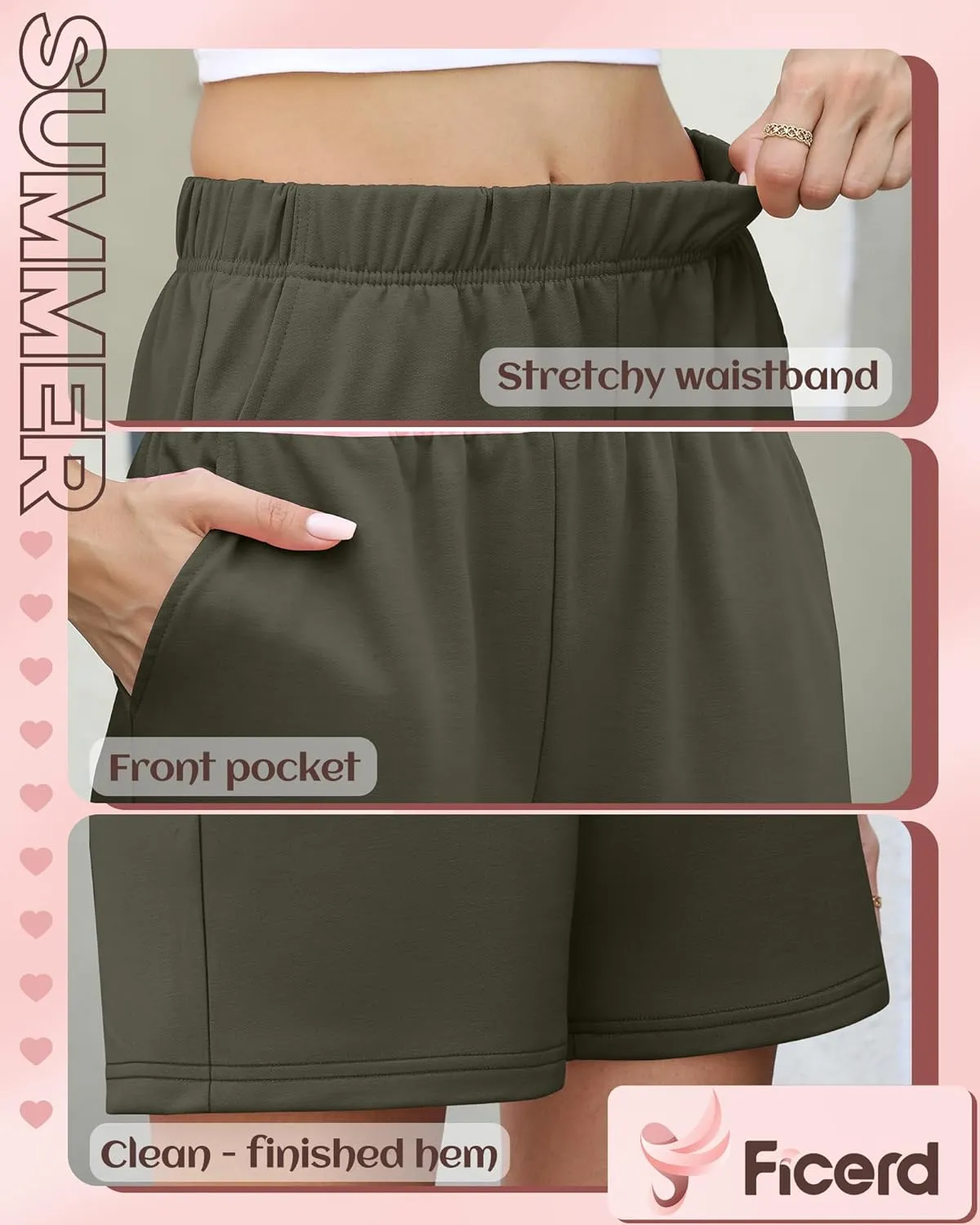 Ficerd 3 Pack Women's Sweat Shorts High Waisted Casual Summer Workout Comfy Lounge Short with Pockets Athletic Trendy Pants