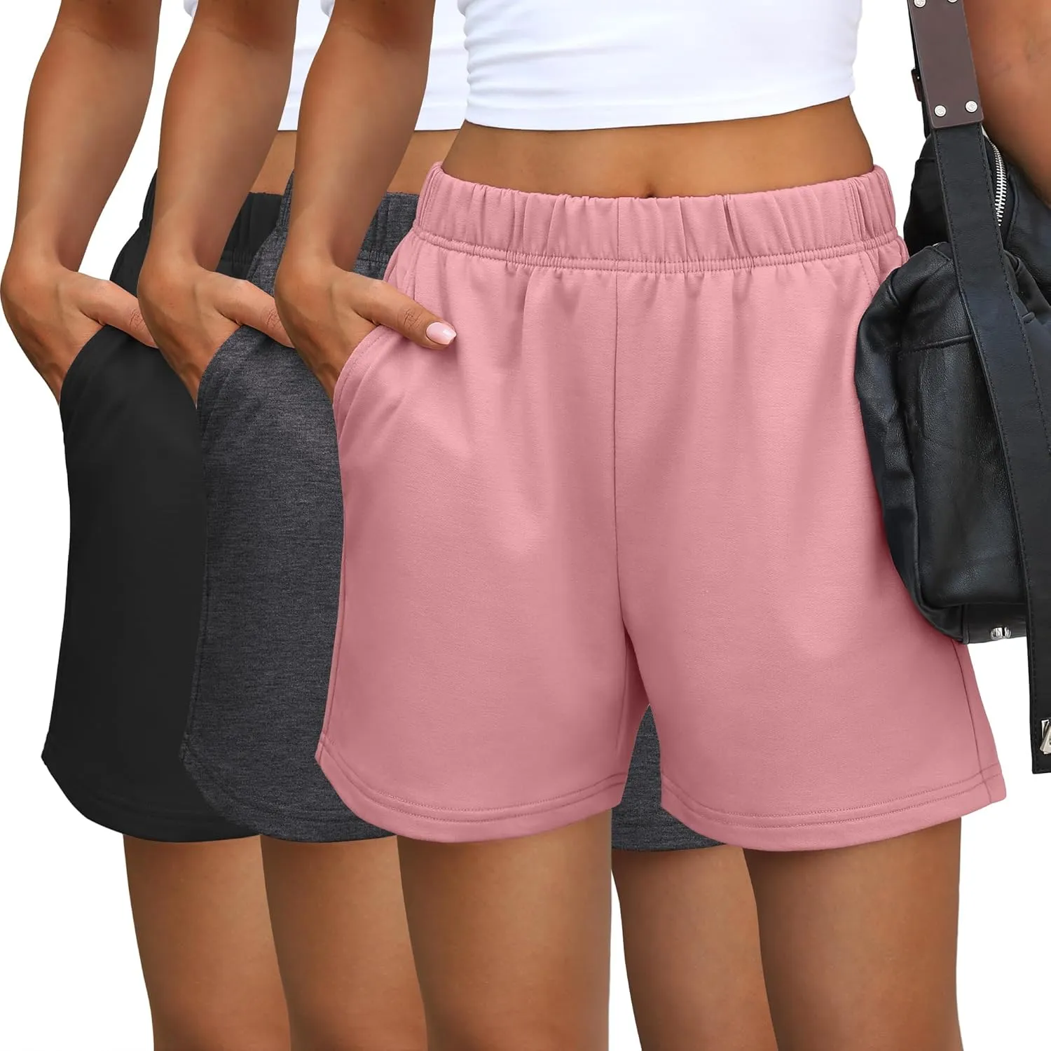 Ficerd 3 Pack Women's Sweat Shorts High Waisted Casual Summer Workout Comfy Lounge Short with Pockets Athletic Trendy Pants