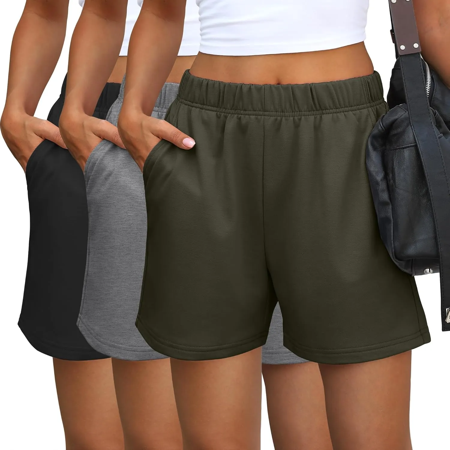 Ficerd 3 Pack Women's Sweat Shorts High Waisted Casual Summer Workout Comfy Lounge Short with Pockets Athletic Trendy Pants