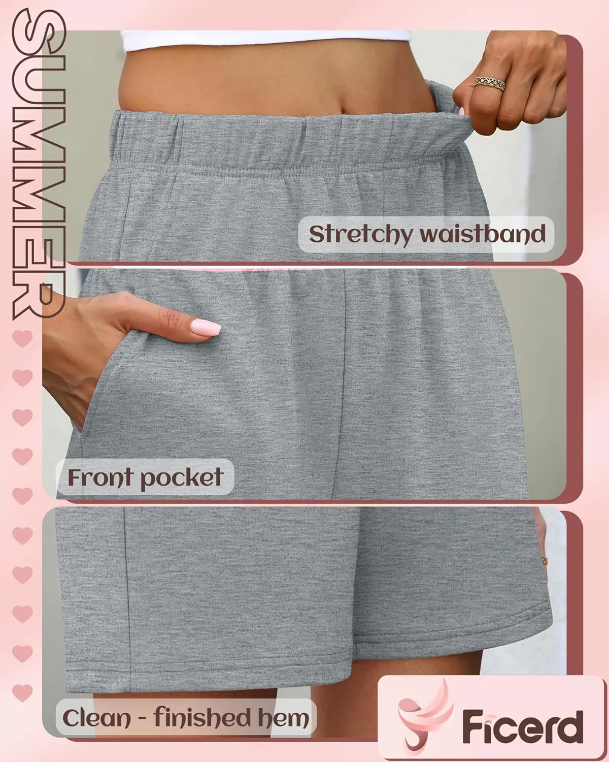 Ficerd 3 Pack Women's Sweat Shorts High Waisted Casual Summer Workout Comfy Lounge Short with Pockets Athletic Trendy Pants