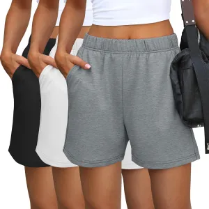 Ficerd 3 Pack Women's Sweat Shorts High Waisted Casual Summer Workout Comfy Lounge Short with Pockets Athletic Trendy Pants
