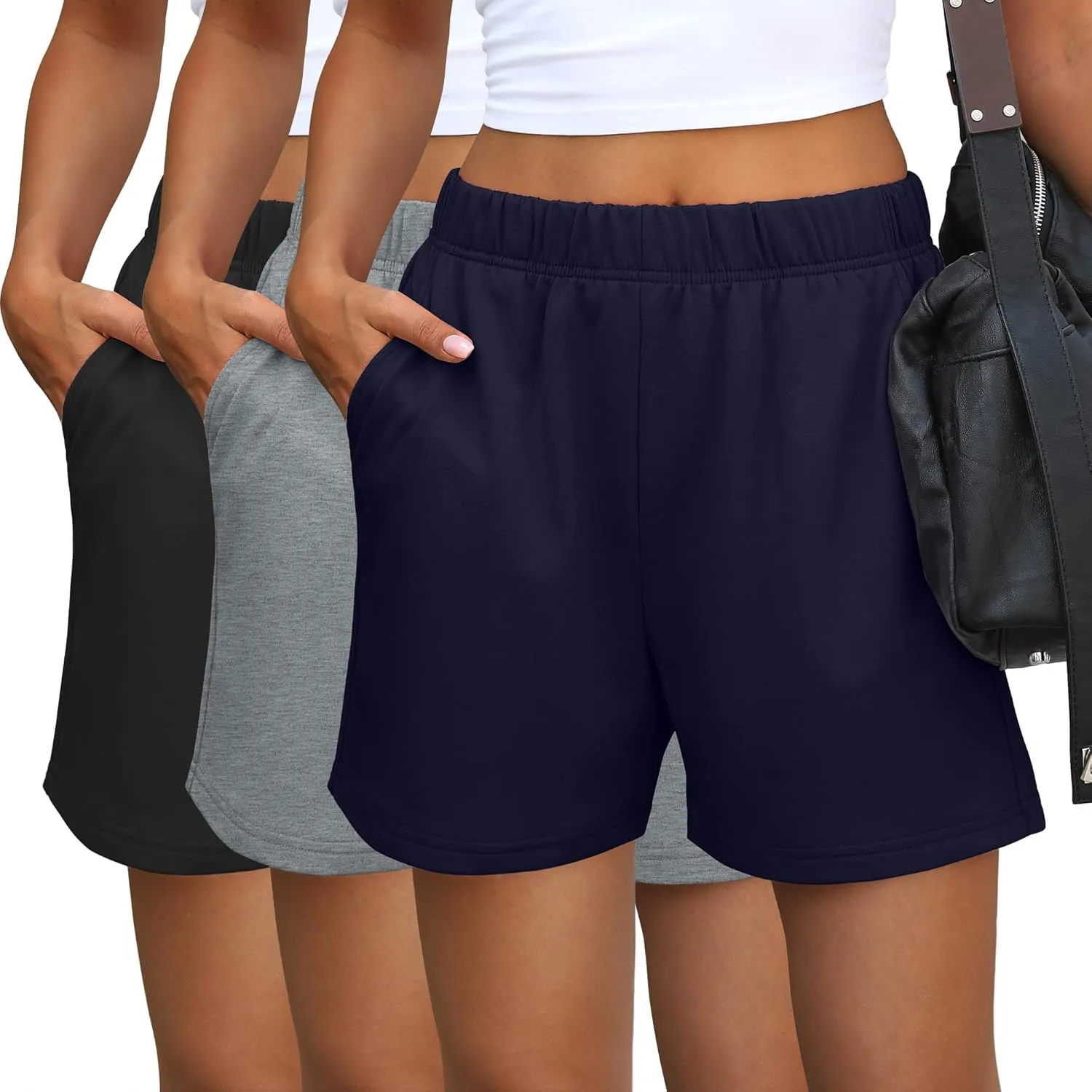 Ficerd 3 Pack Women's Sweat Shorts High Waisted Casual Summer Workout Comfy Lounge Short with Pockets Athletic Trendy Pants