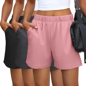 Ficerd 3 Pack Women's Sweat Shorts High Waisted Casual Summer Workout Comfy Lounge Short with Pockets Athletic Trendy Pants