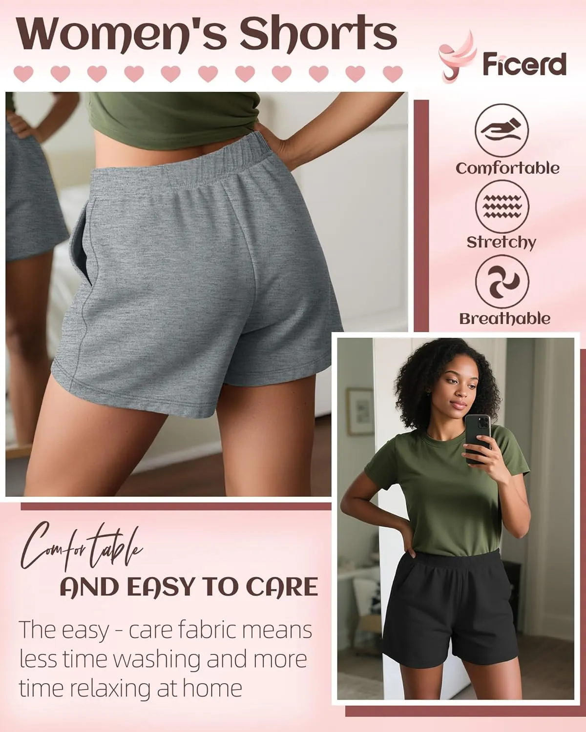 Ficerd 3 Pack Women's Sweat Shorts High Waisted Casual Summer Workout Comfy Lounge Short with Pockets Athletic Trendy Pants