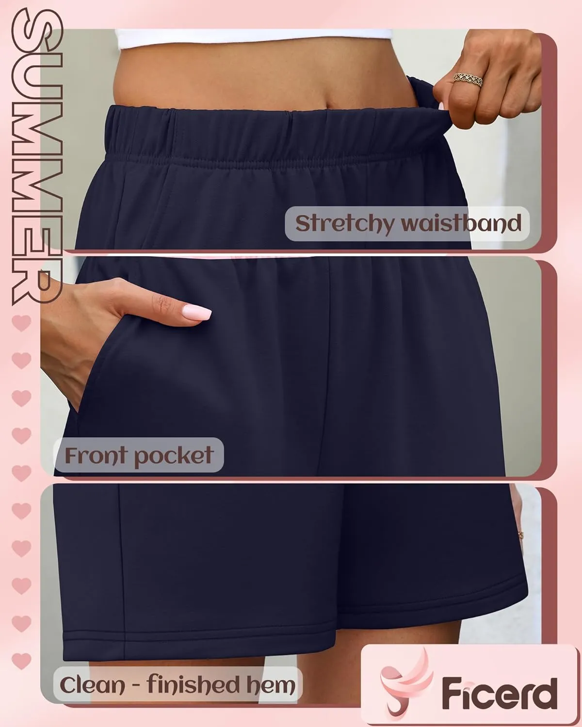 Ficerd 3 Pack Women's Sweat Shorts High Waisted Casual Summer Workout Comfy Lounge Short with Pockets Athletic Trendy Pants