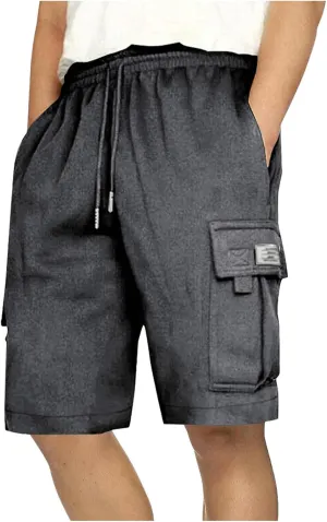 Finelylove Cargo Shorts for Men Casual Summer Sweat Shorts Elastic Waist Drawstring Workout Athletic Gym Shorts with Pockets