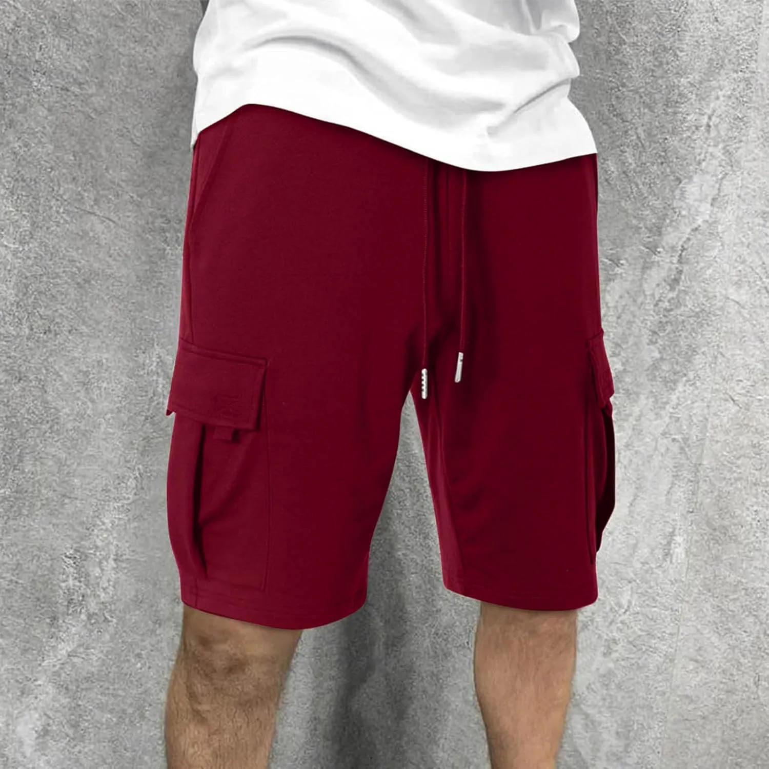 Finelylove Cargo Shorts for Men Casual Summer Sweat Shorts Elastic Waist Drawstring Workout Athletic Gym Shorts with Pockets