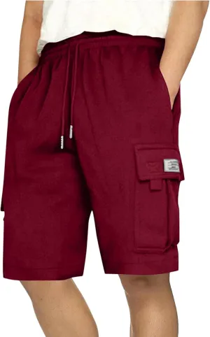 Finelylove Cargo Shorts for Men Casual Summer Sweat Shorts Elastic Waist Drawstring Workout Athletic Gym Shorts with Pockets