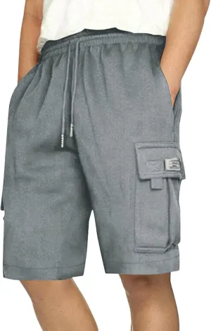 Finelylove Cargo Shorts for Men Casual Summer Sweat Shorts Elastic Waist Drawstring Workout Athletic Gym Shorts with Pockets