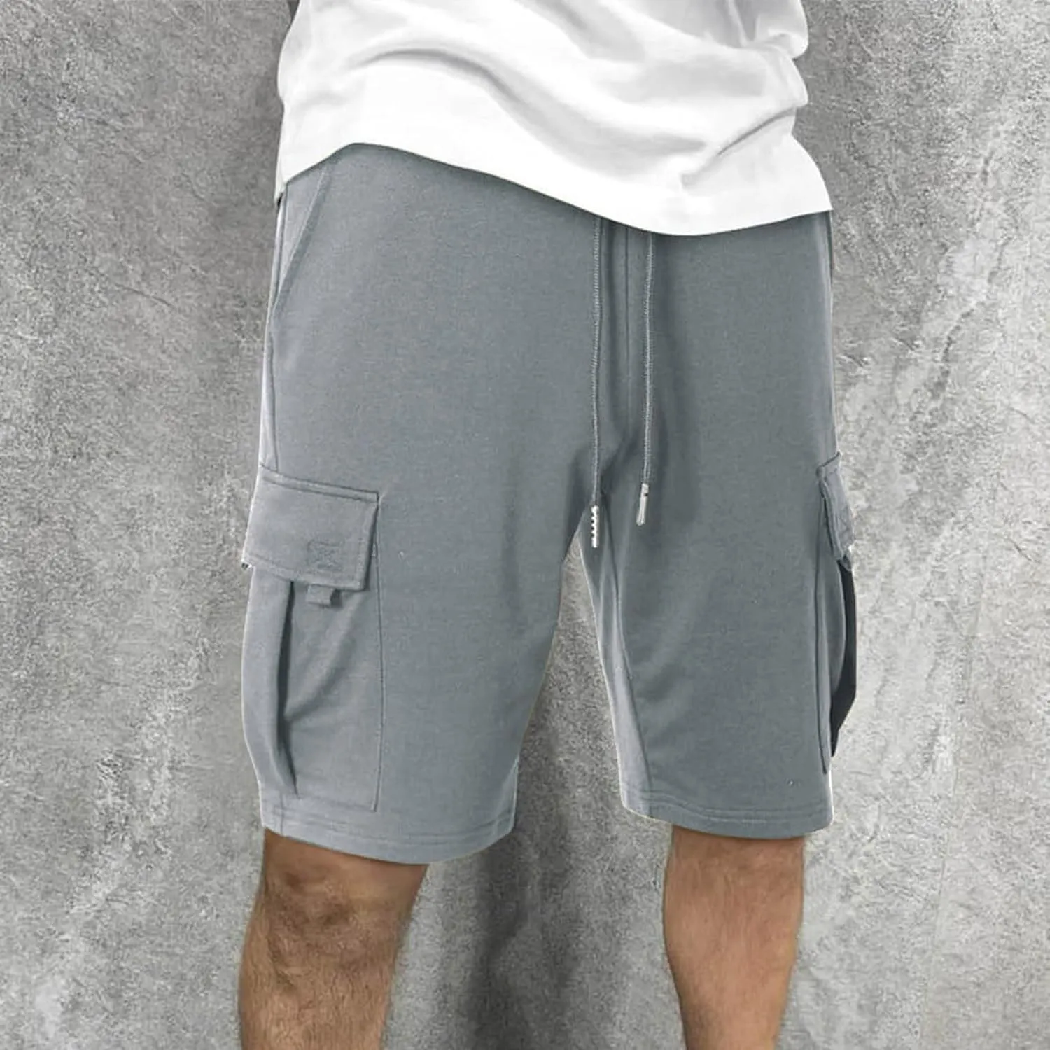Finelylove Cargo Shorts for Men Casual Summer Sweat Shorts Elastic Waist Drawstring Workout Athletic Gym Shorts with Pockets