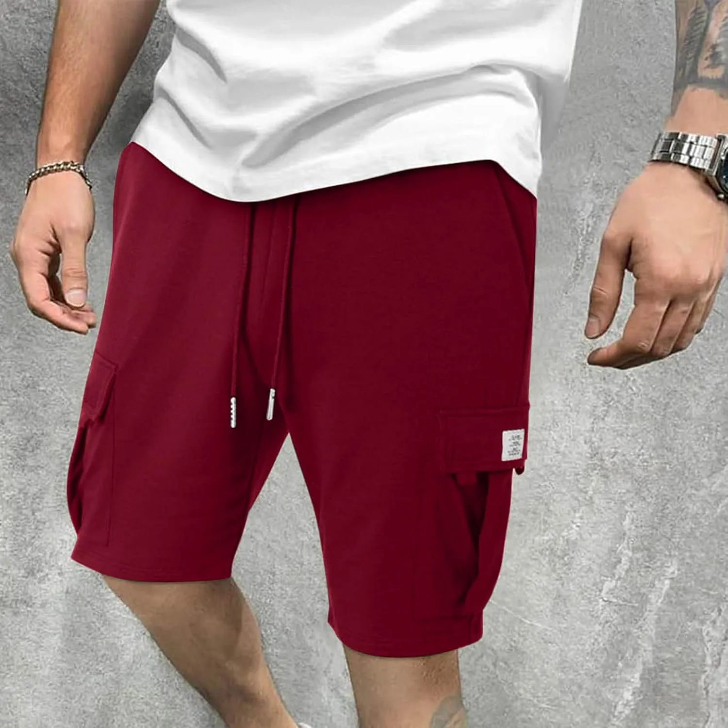 Finelylove Cargo Shorts for Men Casual Summer Sweat Shorts Elastic Waist Drawstring Workout Athletic Gym Shorts with Pockets