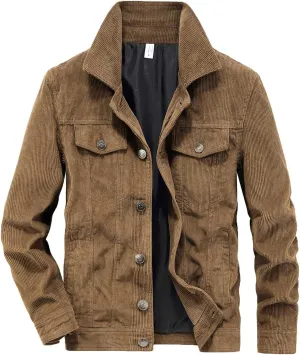 Finelylove Mens Corduroy Jacket Casual Vintage Button Down Shir Jacket Warm Fall Winter Shacket Coats with Pockets