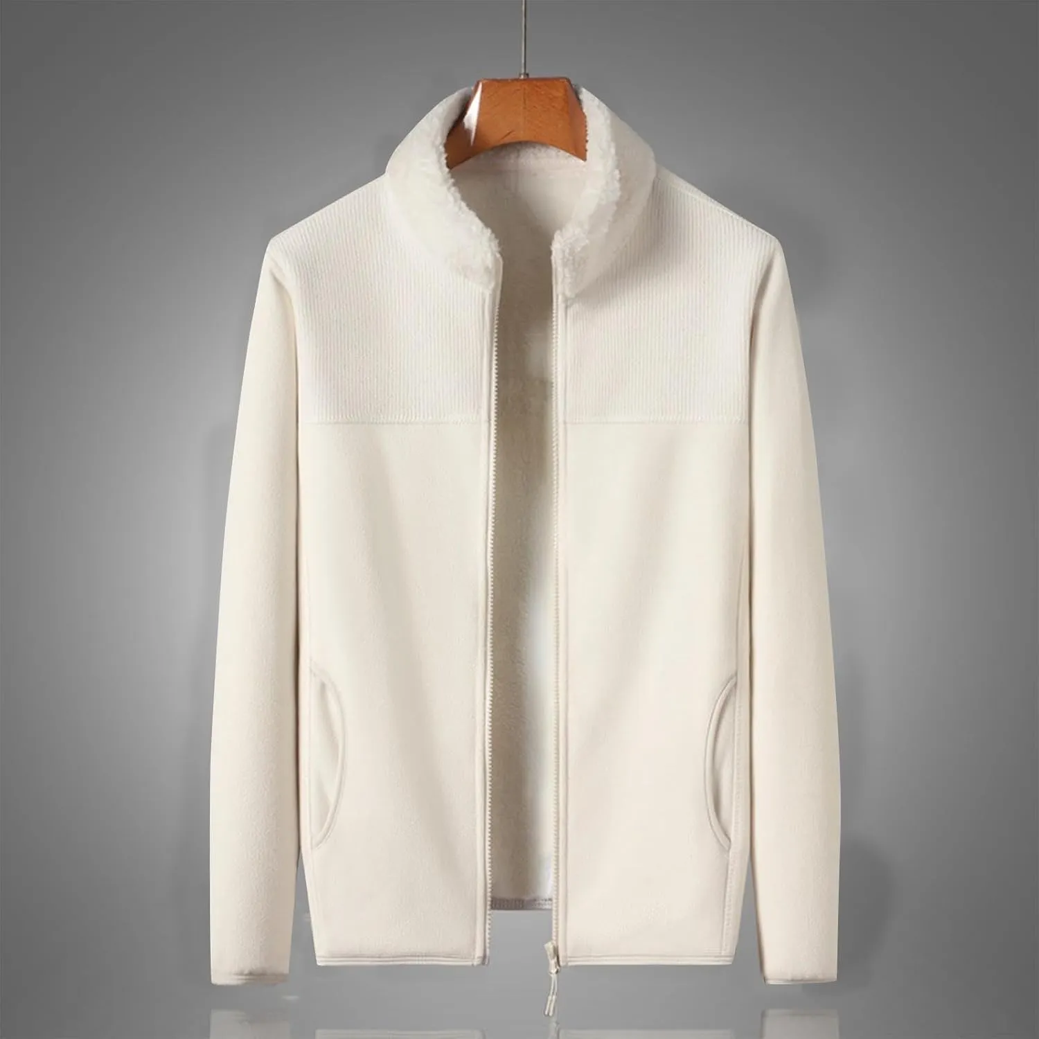 Finelylove Mens Fleece Jacket Soft Sherpa Lined Full Zip Cardigan Jackets Casual Soft Warm Fall Winter Coats Outwear