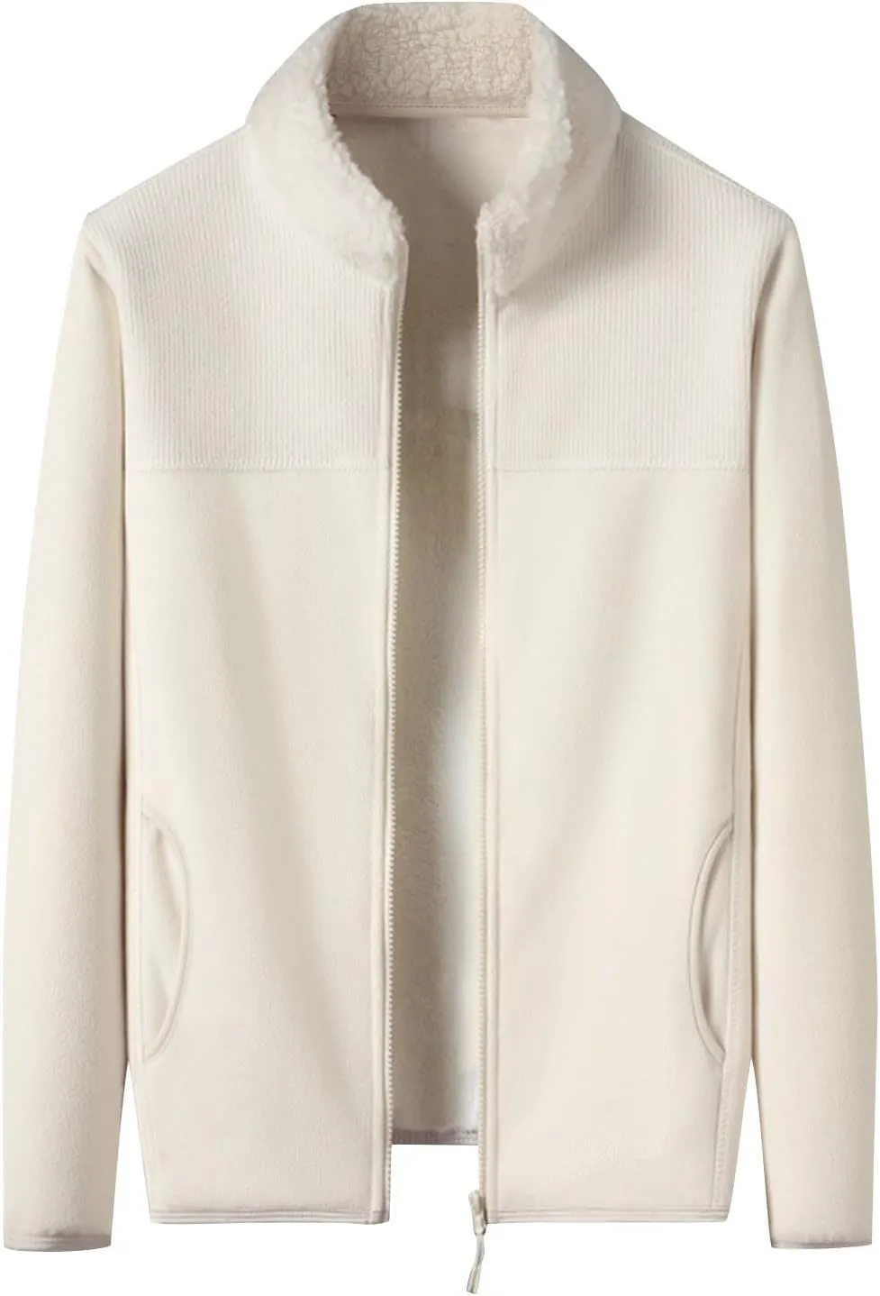 Finelylove Mens Fleece Jacket Soft Sherpa Lined Full Zip Cardigan Jackets Casual Soft Warm Fall Winter Coats Outwear