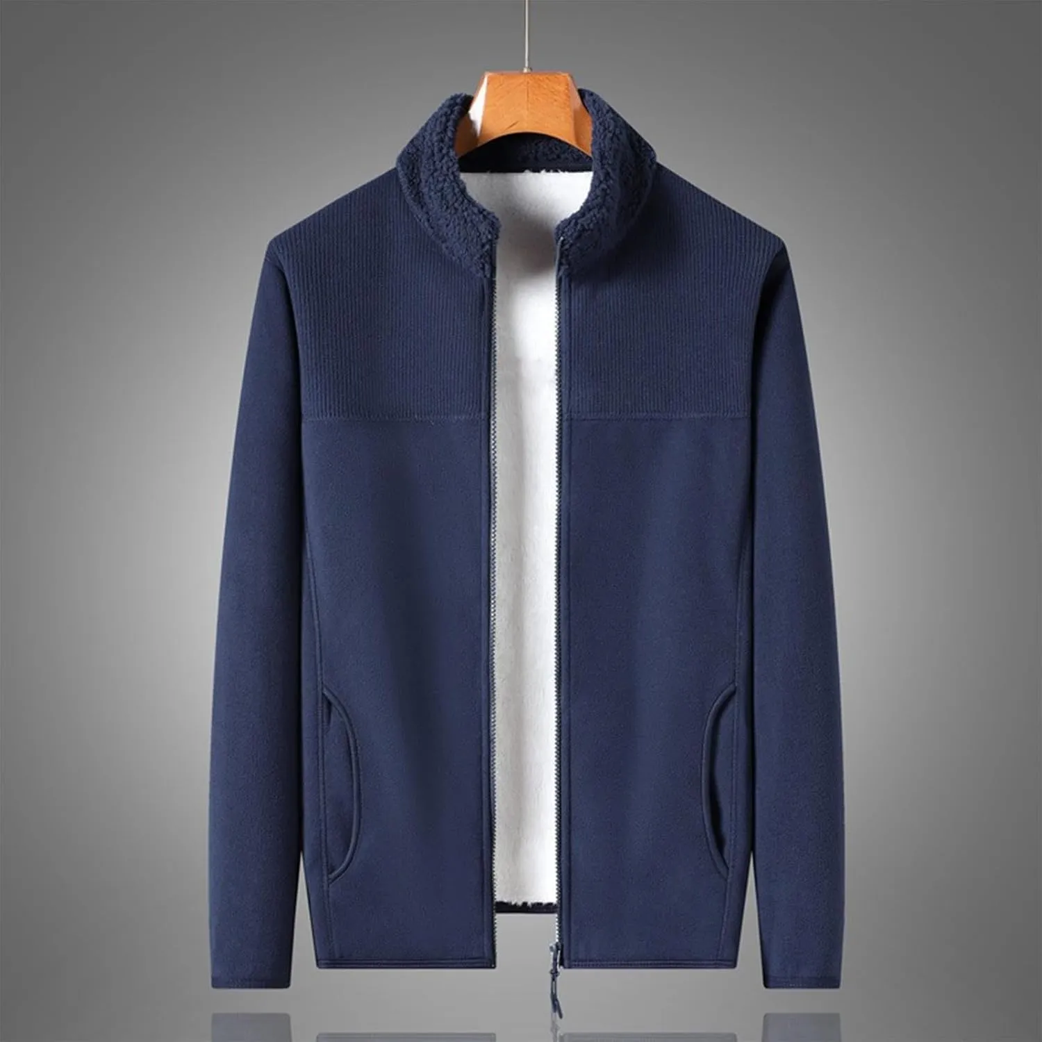 Finelylove Mens Fleece Jacket Soft Sherpa Lined Full Zip Cardigan Jackets Casual Soft Warm Fall Winter Coats Outwear