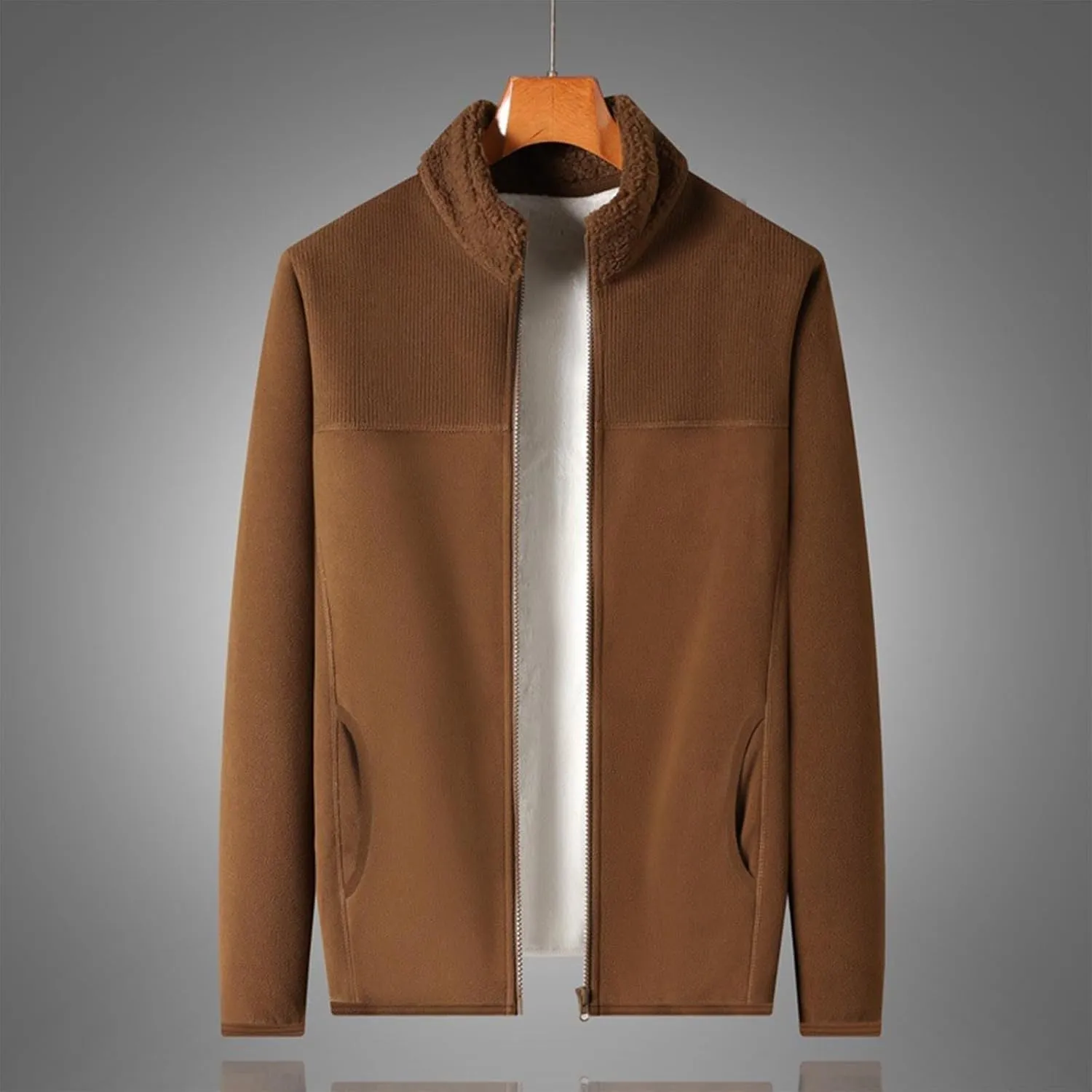 Finelylove Mens Fleece Jacket Soft Sherpa Lined Full Zip Cardigan Jackets Casual Soft Warm Fall Winter Coats Outwear